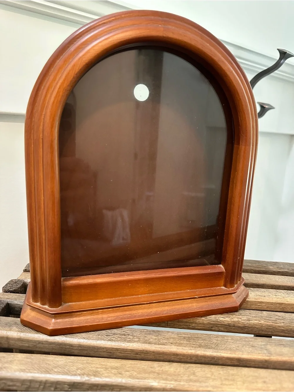 Vintage Arched Wooden Empty Clock Case or Shadow box Frame in Warm Brown Finish